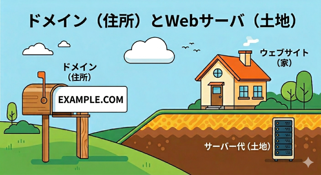 ドメイン代（住所）と
サーバー代（土地）